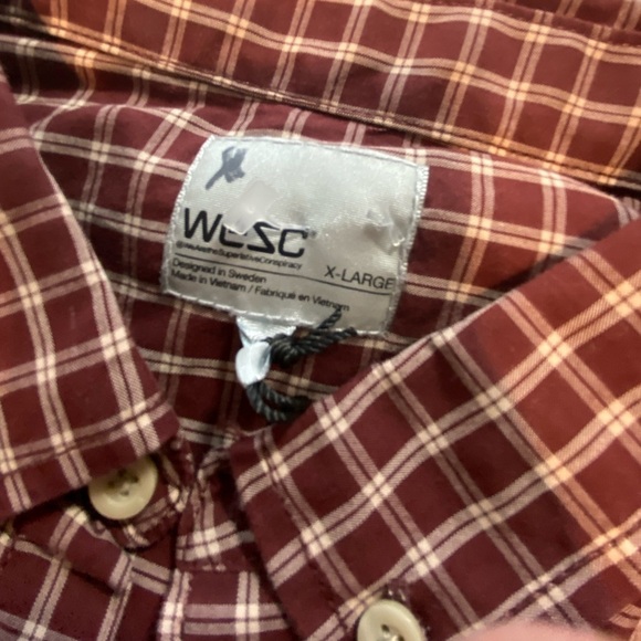 Wesc Maroon and white Long Sleeve Button Up Size XL B14 - Picture 4 of 5